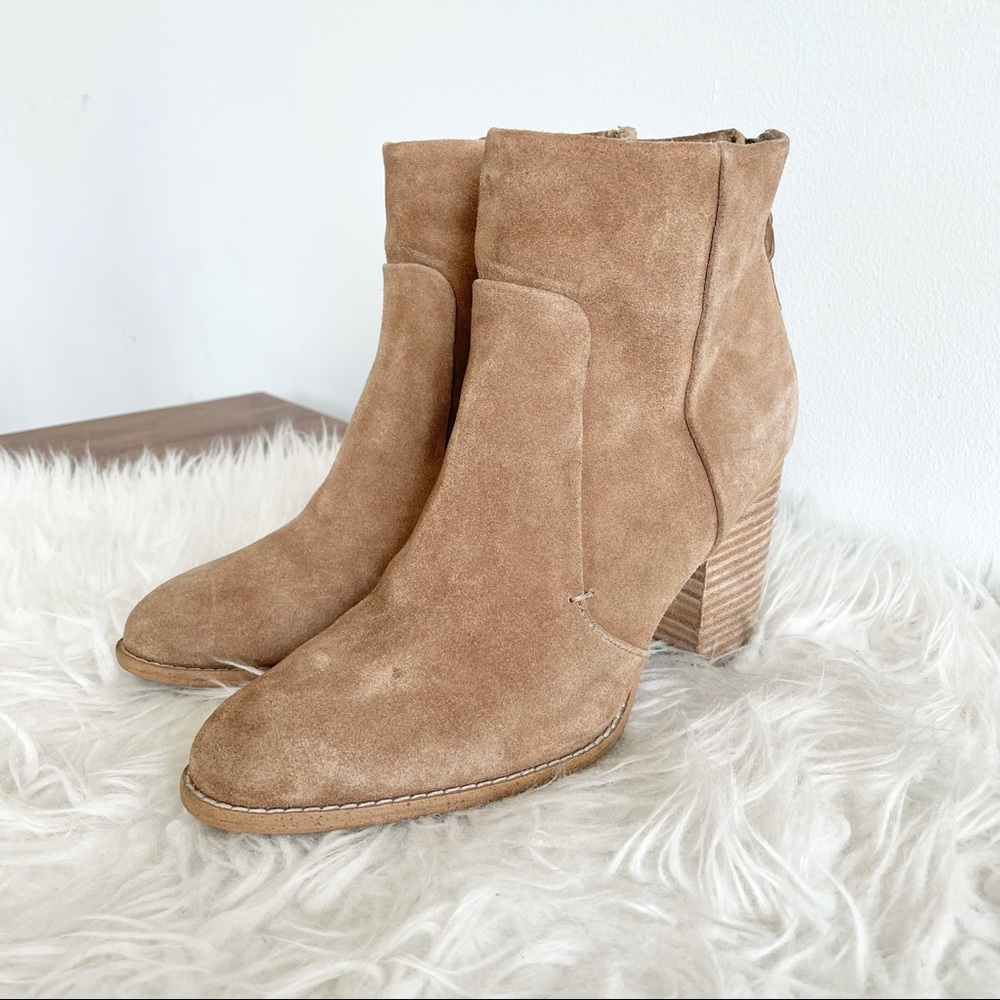 Splendid Hila high suede above ankle boot tan heeled booties